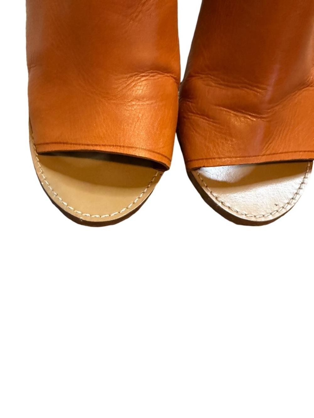 J Crew Leather Mule Heels Cognac Brown Block Heel Size 10 - Picture 7 of 12